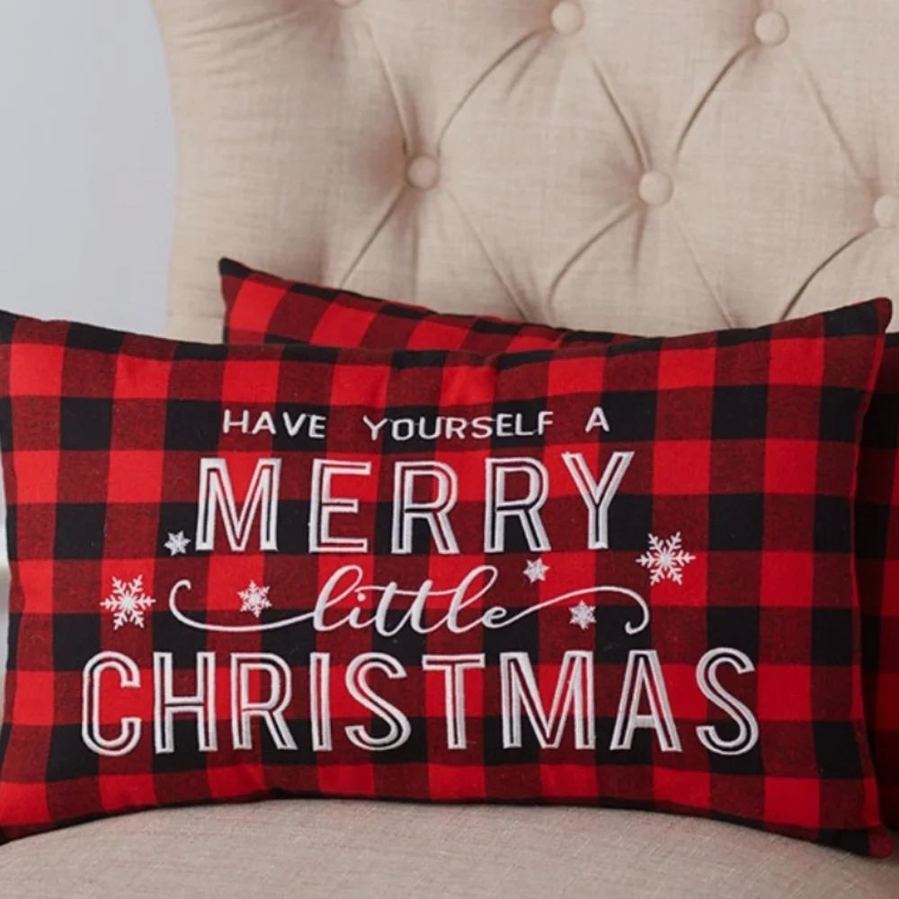 Festive Red and Black Holiday Pillow Have Yourself A Merry Little Christmas